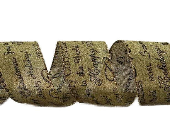2.5 x 10 yds inch Burlap Ribbon with Scripted Holiday Greetings